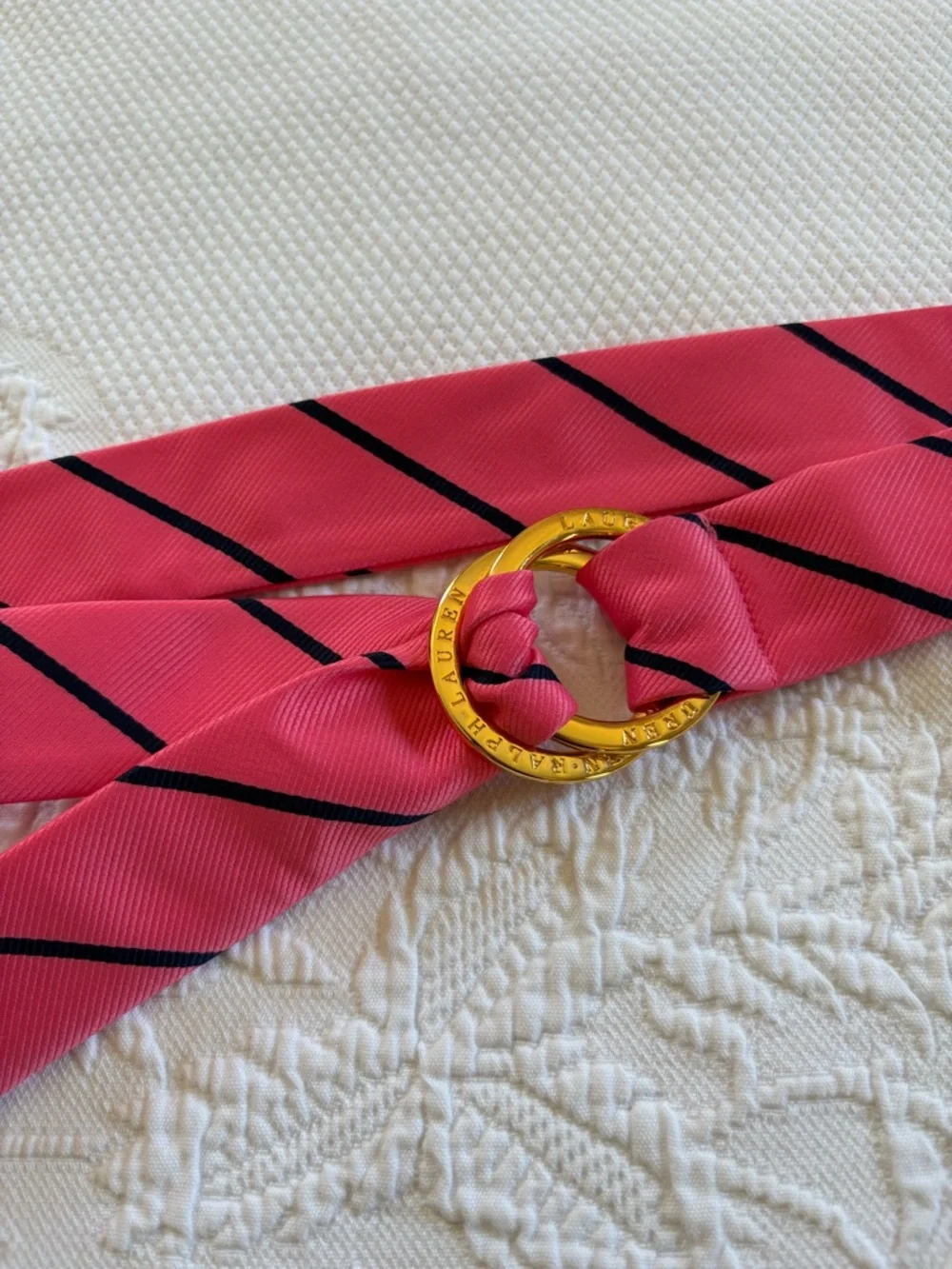 Ralph Lauren navy & pink sash belt gold ring belt adjustable one size